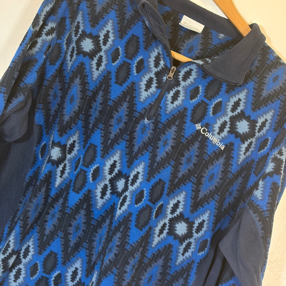 Columbia Mens XL Blue Ikat Geometric Fleece Quarter Zip Pullover